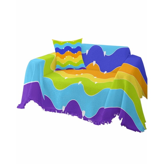 Rainbow Sofa Couch Covers for Dogs,Washable Sectional Couch Slipcovers for Loveseat with Tassels,Watercolor Gradient Heart Geometric Stripes Non Slip Sofa Throw Cover Blanket Large 71''x102''