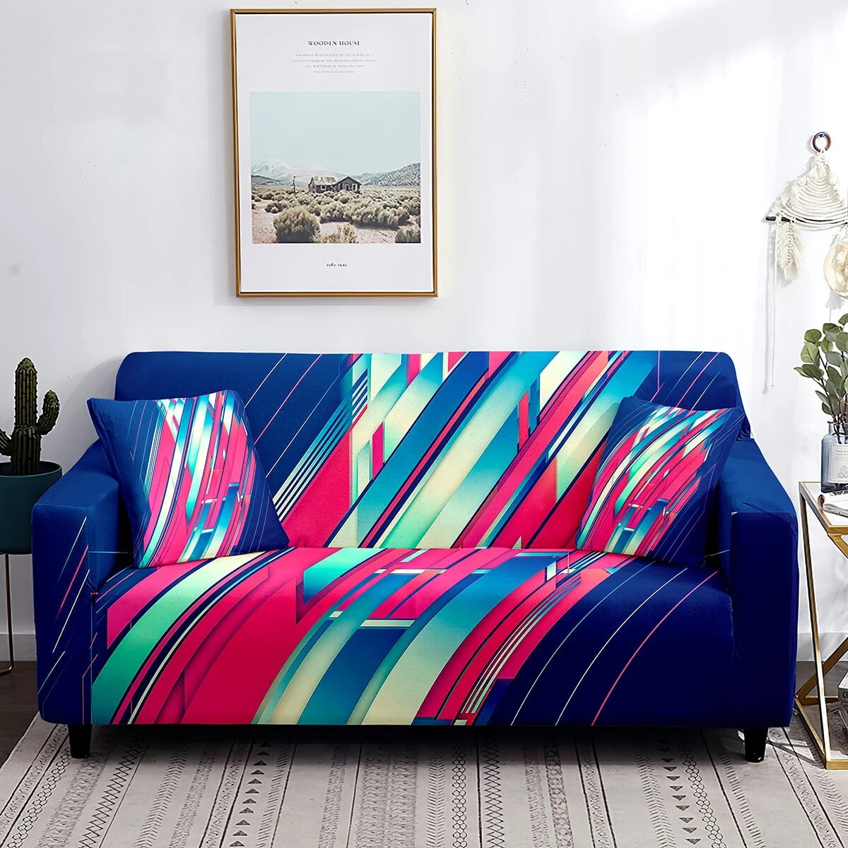 Rainbow Sofa Cover Abstract Lively Horizontal Polygons Couch Covers All ...