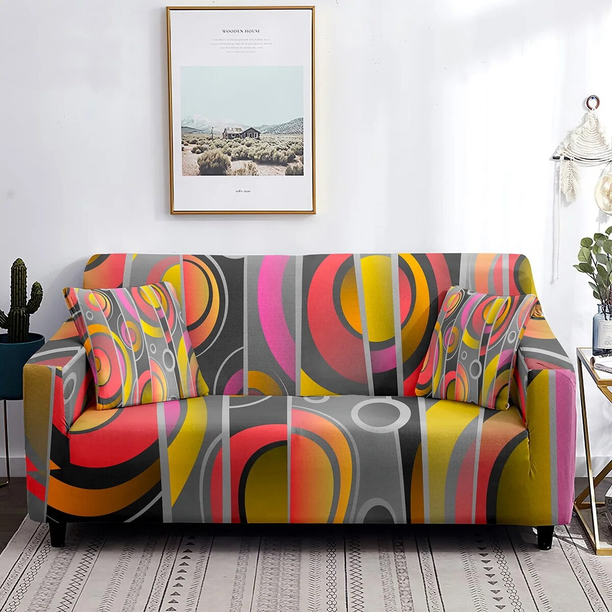 Rainbow Sofa Cover Abstract Lively Horizontal Polygons Couch Covers All