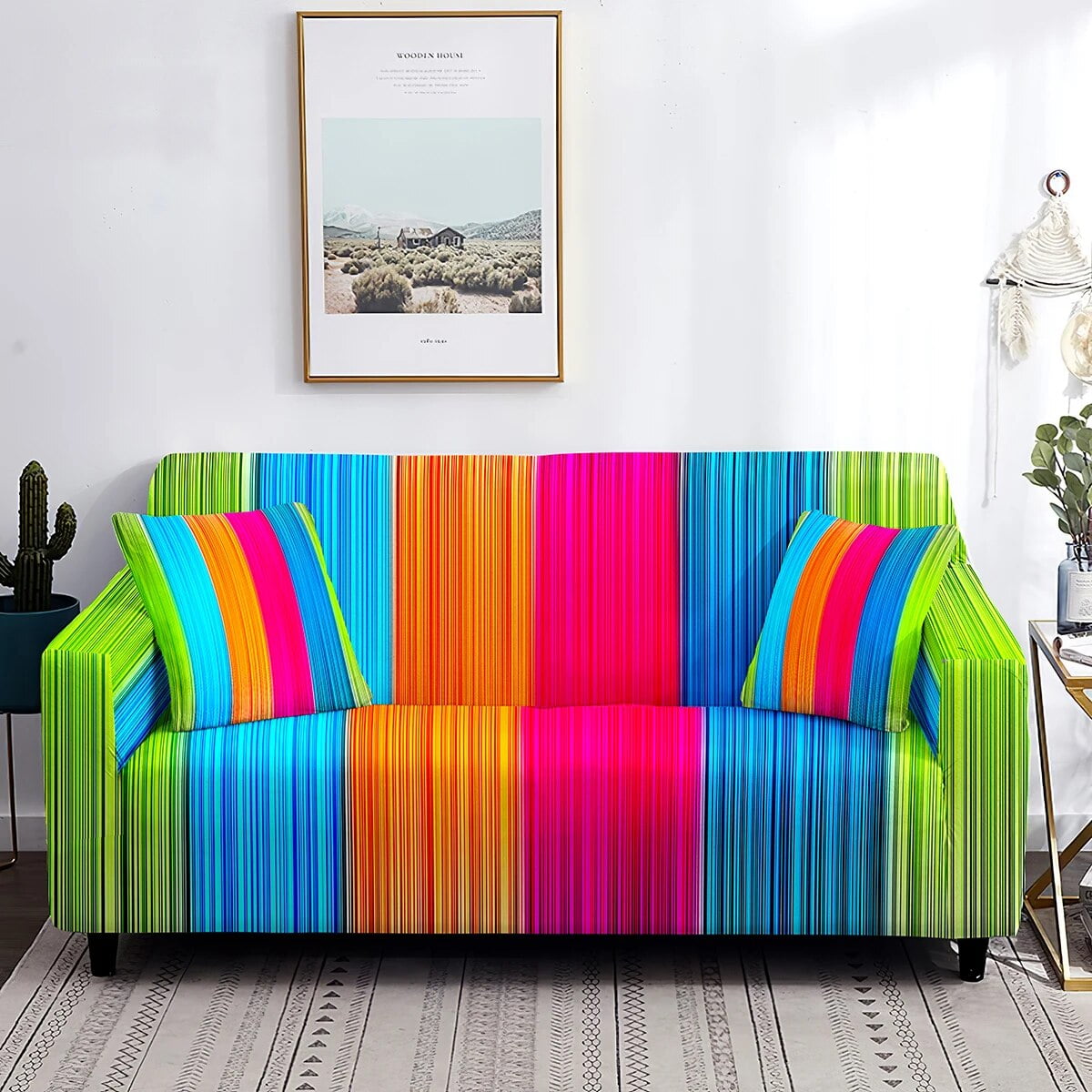 Rainbow Sofa Cover Irregular Curves Printed Couch Slipcovers Abstract