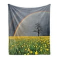 thumbnail image 1 of Rainbow Soft Flannel Fleece Blanket, Dandelion Field and Lonely Barren Tree Under Cloudy Sky with Rainbow Rainy Weather, Cozy Plush for Indoor and Outdoor Use, 60" x 80", Multicolor, by Ambesonne, 1 of 6