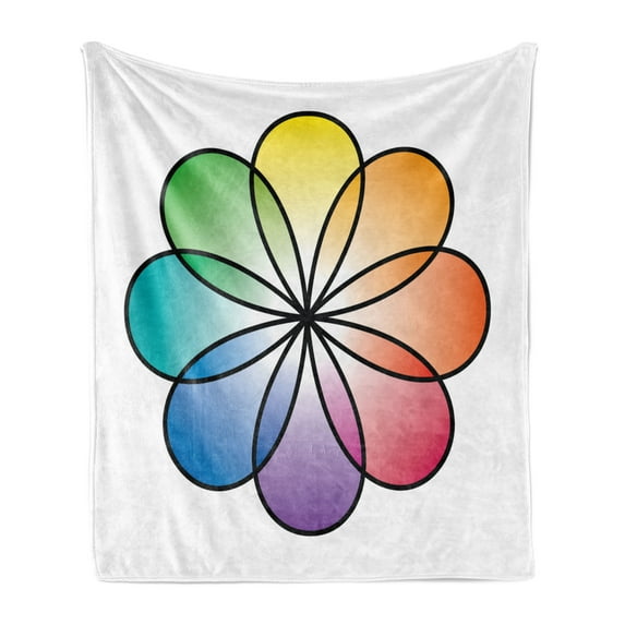 Rainbow Soft Flannel Fleece Blanket, Flower of Life Design with Colorful Petals Eastern Chinese Feng Shui Themed Design, Cozy Plush for Indoor and Outdoor Use, 50" x 70", Multicolor, by Ambesonne