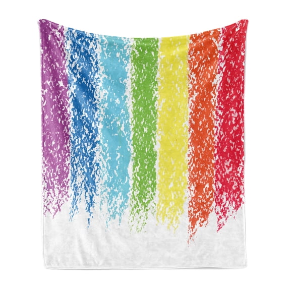 Rainbow Soft Flannel Fleece Blanket, Simplistic Cheerful Illustration with Pastel Painting Colorful Lines Illustration, Cozy Plush for Indoor and Outdoor Use, 60" x 80", Multicolor, by Ambesonne
