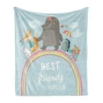 thumbnail image 1 of Rainbow Soft Flannel Fleece Throw Blanket, Best Friends Forever Words with Happy Animals Walking on Rainbow Bear Fox Rabbit, Cozy Plush for Indoor and Outdoor Use, 50" x 70", Multicolor, by Ambesonne, 1 of 6