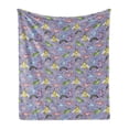 thumbnail image 1 of Rainbow Soft Flannel Fleece Throw Blanket, Colorful Funny Unicorns Flying in Clouds Nursery Theme Illustration, Cozy Plush for Indoor and Outdoor Use, 50" x 70", Mustard Lavender Blue, by Ambesonne, 1 of 5