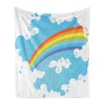 thumbnail image 1 of Rainbow Soft Flannel Fleece Throw Blanket, Colorful Scene with Clouds on a Blue Toned Swirled Lines Background Nature Theme, Cozy Plush for Indoor and Outdoor Use, 60" x 80", Multicolor, by Ambesonne, 1 of 5
