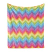 Rainbow Soft Flannel Fleece Throw Blanket, Colorful Zig Zag Chevron Pattern Geometric Modern Sharp Design Illustration, Cozy Plush for Indoor and Outdoor Use, 50" x 60", Multicolor, by Ambesonne