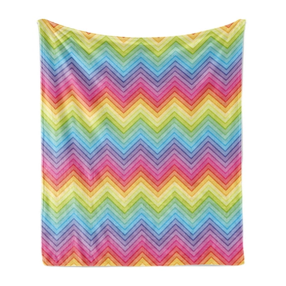 Rainbow Soft Flannel Fleece Throw Blanket, Colorful Zig Zag Chevron Pattern Geometric Modern Sharp Design Illustration, Cozy Plush for Indoor and Outdoor Use, 50" x 60", Multicolor, by Ambesonne