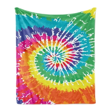 Rainbow Soft Flannel Fleece Throw Blanket, Digital Spiral Vortex Vibrant Rainbow Colored Sixties Ikat Psychedelic Pattern, Cozy Plush for Indoor and Outdoor Use, 50" x 60", Multicolor, by Ambesonne