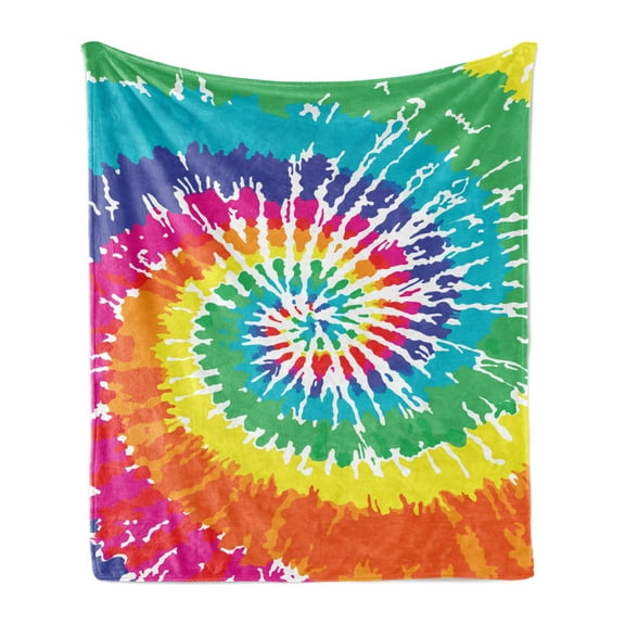 Rainbow Soft Flannel Fleece Throw Blanket, Digital Spiral Vortex Vibrant Rainbow Colored Sixties Ikat Psychedelic Pattern, Cozy Plush for Indoor and Outdoor Use, 70" x 90", Multicolor, by Ambesonne