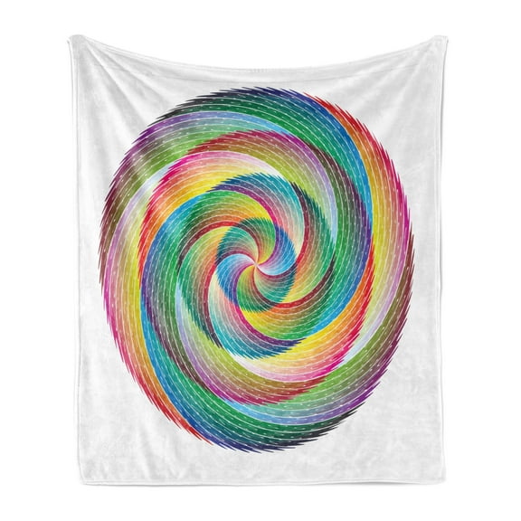 Rainbow Soft Flannel Fleece Throw Blanket, Spiral Rosette Pattern with Wavy Stripes Abstract Contemporary Design, Cozy Plush for Indoor and Outdoor Use, 60" x 80", Multicolor, by Ambesonne