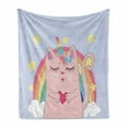 thumbnail image 1 of Rainbow Soft Flannel Fleece Throw Blanket, Unicorn Cat Holding Heart Kitten Stars Print, Cozy Plush for Indoor and Outdoor Use, 50" x 60", Rose Baby Pink, by Ambesonne, 1 of 5