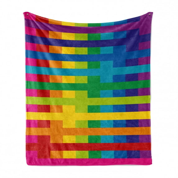 Rainbow Soft Flannel Fleece Throw Blanket, Vibrant Tones Colorful Geometric Shapes Print, Cozy Plush for Indoor and Outdoor Use, 50" x 60", Multicolor, by Ambesonne
