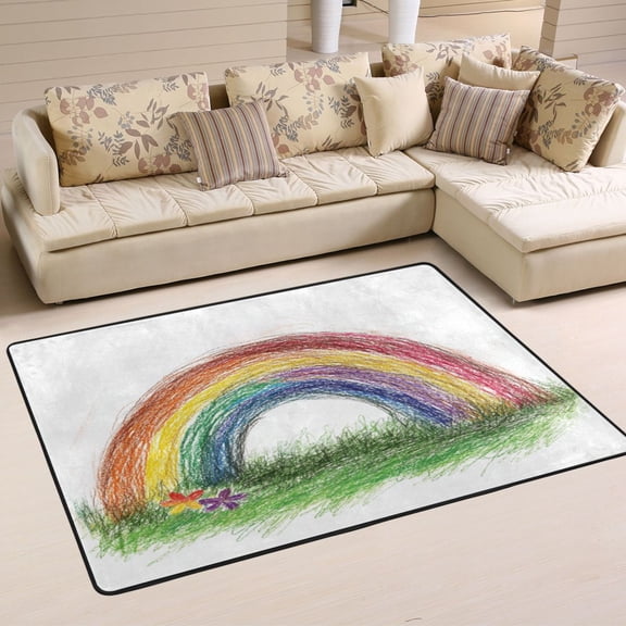 Rainbow Soft Polyester Area Rug 36''x24'', Non Slip, Memory Foam, Water Absorbent