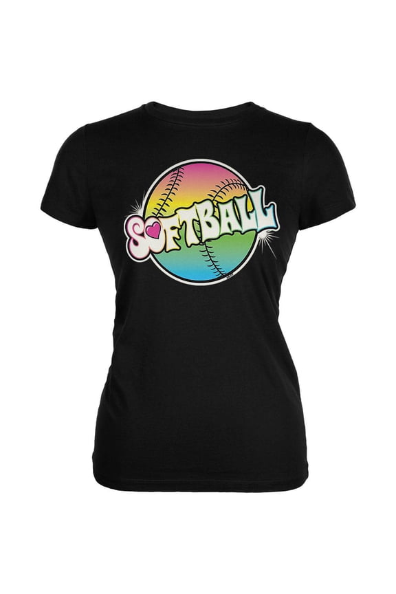 Rainbow Softball Neon Juniors Soft T Shirt Black SM
