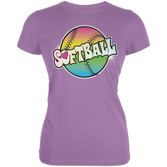 Rainbow Softball Neon Juniors Soft T Shirt Dusty Violet LG
