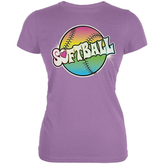Rainbow Softball Neon Juniors Soft T Shirt Dusty Violet LG