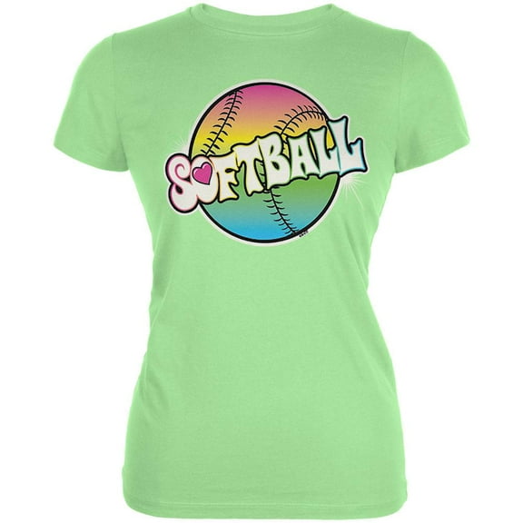 Rainbow Softball Neon Juniors Soft T Shirt Mint MD