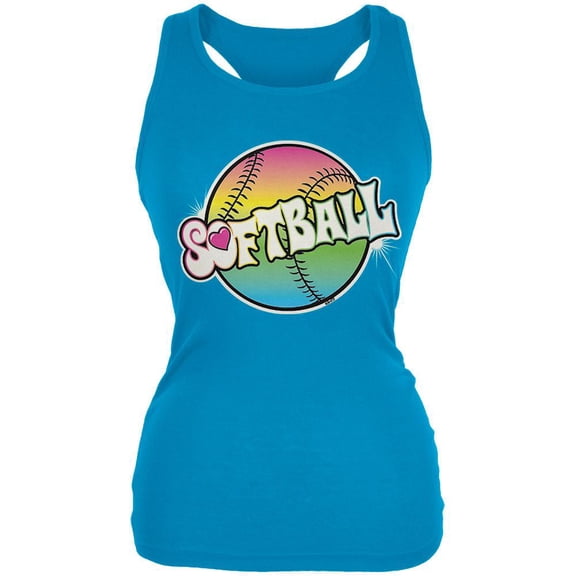 Rainbow Softball Neon Juniors Soft Tank Top Turquoise LG