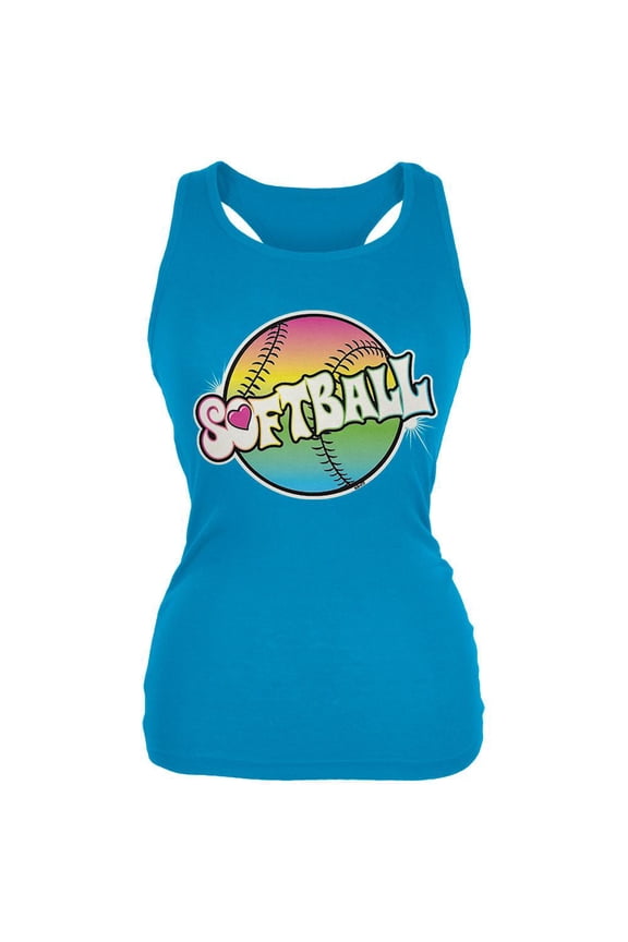 Rainbow Softball Neon Juniors Soft Tank Top Turquoise LG