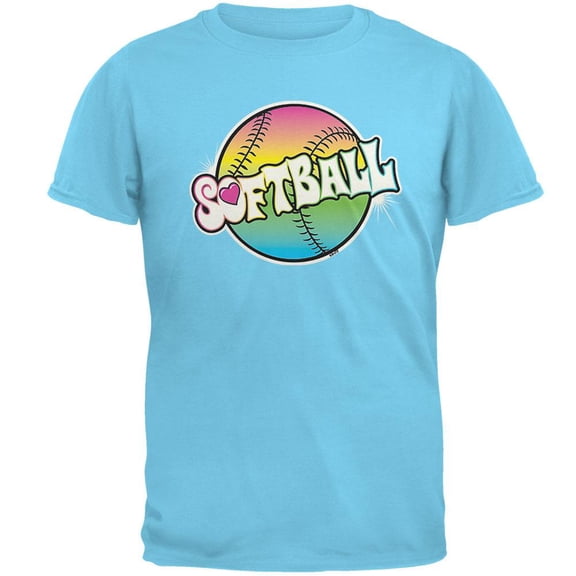 Rainbow Softball Neon Mens T Shirt Sky SM