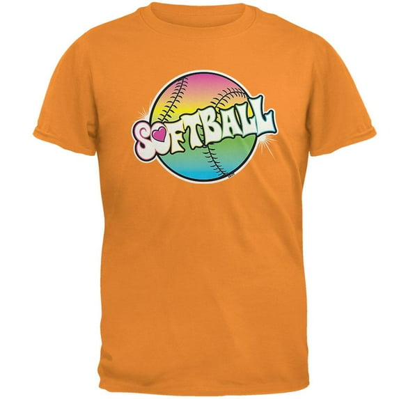 Rainbow Softball Neon Mens T Shirt Tangerine 3X-LG