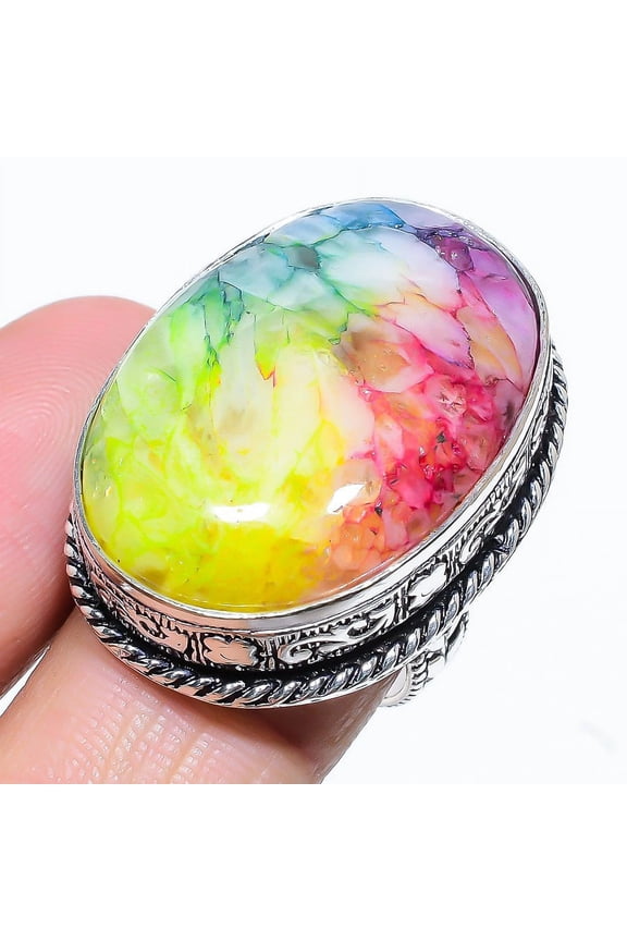 Rainbow Solar Quartz Gemstone Handmade 925 Sterling Silver Jewelry Ring Size 9