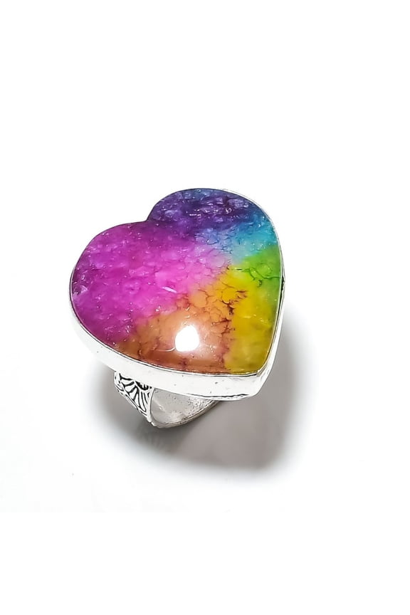 Rainbow Solar Quartz Gemstone Handmade 925 Sterling Silver Jewelry Ring Size 9