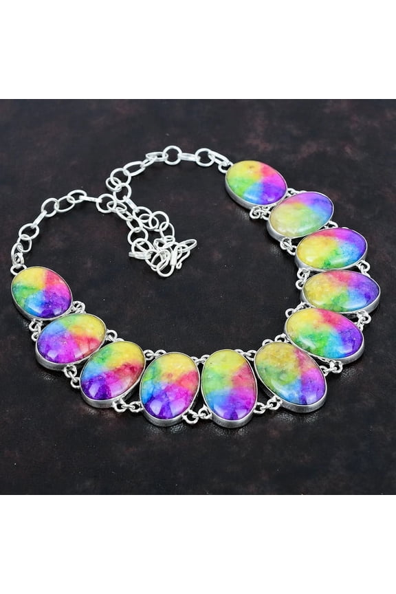 Rainbow Solar Quartz Necklace Vibrant Natural Gemstone Pendant in Handmade 925 Sterling Silver Gift Jewelry