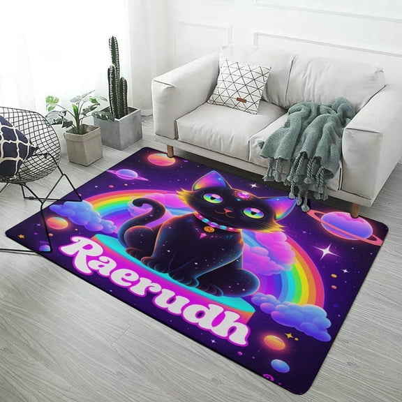 Rainbow Space Cat-2 Carpet Soft Comfy Rug for Home Living Room Bedroom Area Rug Non-slip Doormat Decor