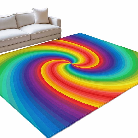 Rainbow Spiral 6x9ft Non Slip Area Rug Modern Abstract Multicolor Vortex Swirl Washable Soft Area Rugs for Living Room, Indoor Circle Carpet for Bedroom Dining Room Kitchen