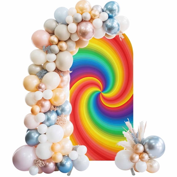 Rainbow Spiral Arch Backdrop Cover 4 FT Modern Abstract Multicolor Vortex Swirl Stretchy Elastic Arch Stand Covers Spandex Arched Background Birthday Wedding Party Decoration (No Stand)