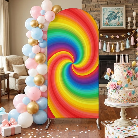 Rainbow Spiral Arch Backdrop Covers 4 FT, Modern Abstract Multicolor Vortex Swirl Stretchy Fitted Arched Stand Covers Party Arch Stand Cover Photo Booth for Wedding Birthday Decor