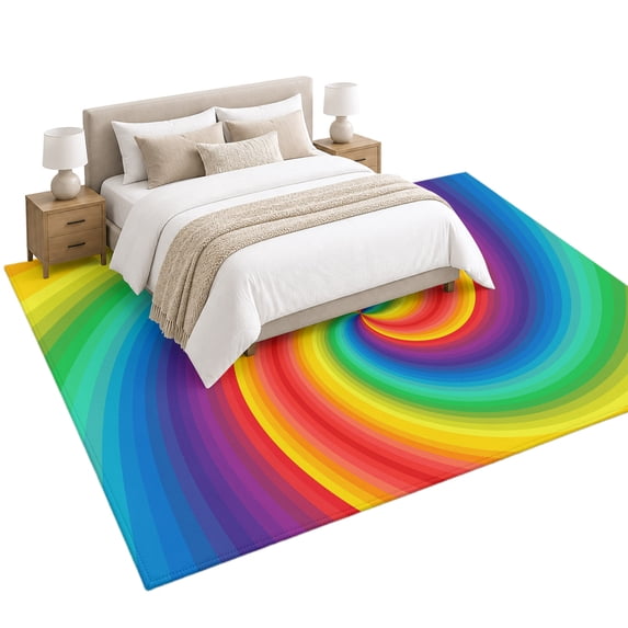 Rainbow Spiral Area Rug 6'x9', Modern Abstract Multicolor Vortex Swirl ...