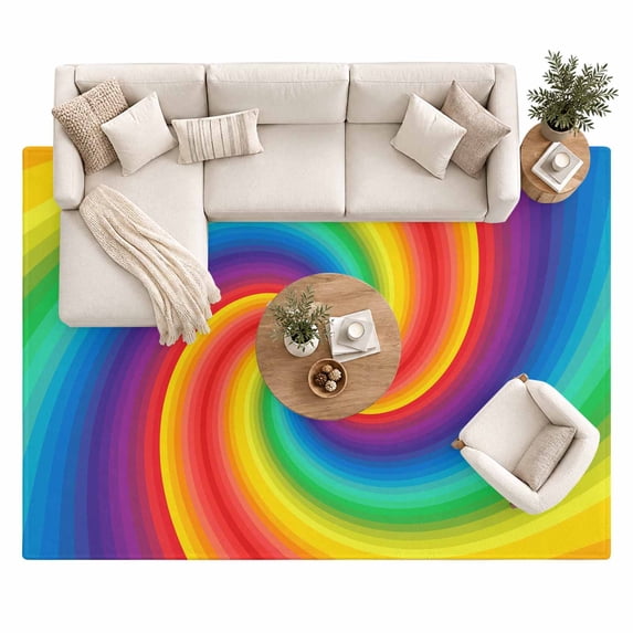 Rainbow Spiral Area Rug 8'x10', Modern Abstract Multicolor Vortex Swirl ...