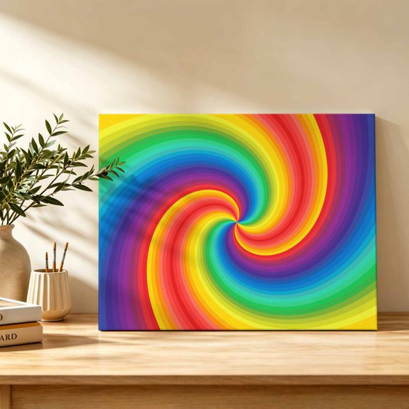Rainbow Spiral Canvas Wall Art, Modern Abstract Multicolor Vortex Swirl Wall Art Prints Artwork Framed Canvas Ready to Hang Art Pictures for Bathroom, Dressing Table, Entryway 12" x 8"