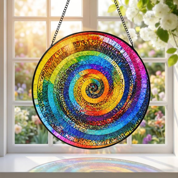 Rainbow Spiral Faux Stained Glass Acrylic Suncatcher, Window Hanging Decor, Home Decor Gift