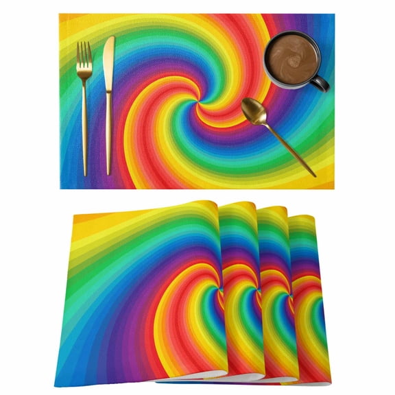 Rainbow Spiral Placemats Set of 1, Modern Abstract Multicolor Vortex Swirl Non-Slip Place Mats Washable Table Mats for Kitchen Dining Table Decorations Indoor/Outdoor