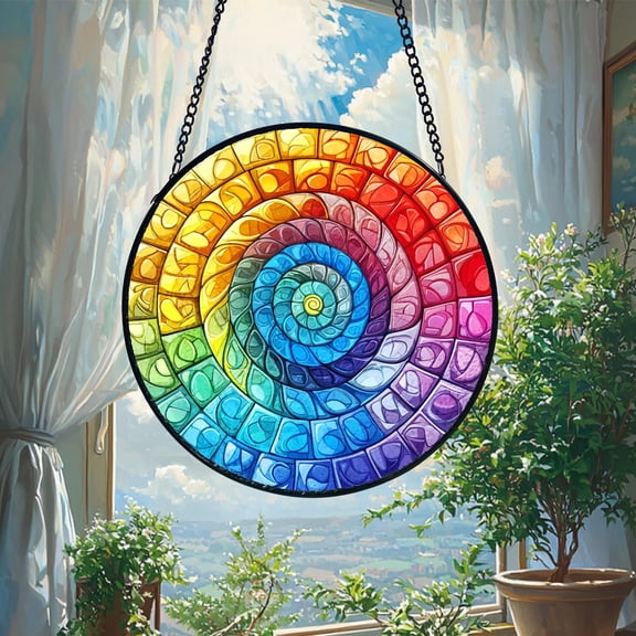 Rainbow Spiral Stained Glass Suncatcher_ Handmade Window Hanging, Handmade Stained Glass Suncatcher, Artistic Window Decor, Colorful Glass Sun Catcher