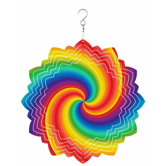 Rainbow Spiral Wind Spinner for Garden Yard 8In, Modern Abstract Multicolor Vortex Swirl 3D Stainless Steel Kinetic Hanging Wind Spinners Rustproof Outdoor Decor for Lawn Patio Home
