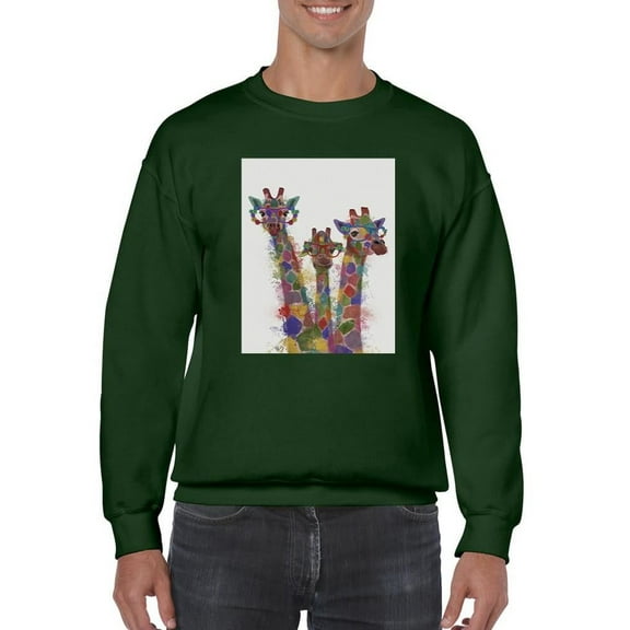 Rainbow Splash Giraffe Trio. Sweatshirt Men -Fab Funky Designs, Male 5X-Large