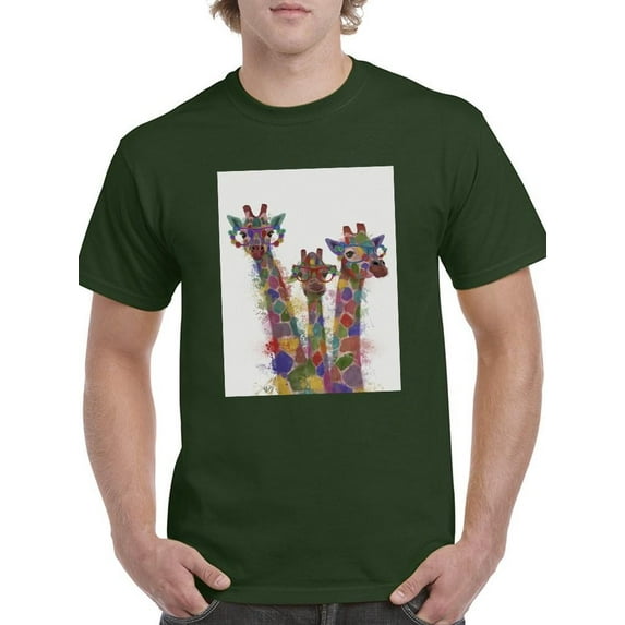 Rainbow Splash Giraffe Trio. T-Shirt Men -Fab Funky Designs, Male Small