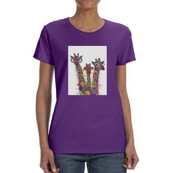 Rainbow Splash Giraffe Trio. T-Shirt Women -Fab Funky Designs, Female Large