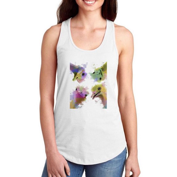 Rainbow Splash Ostriches Racerback Tank Women -Fab Funky Designs, Female Small