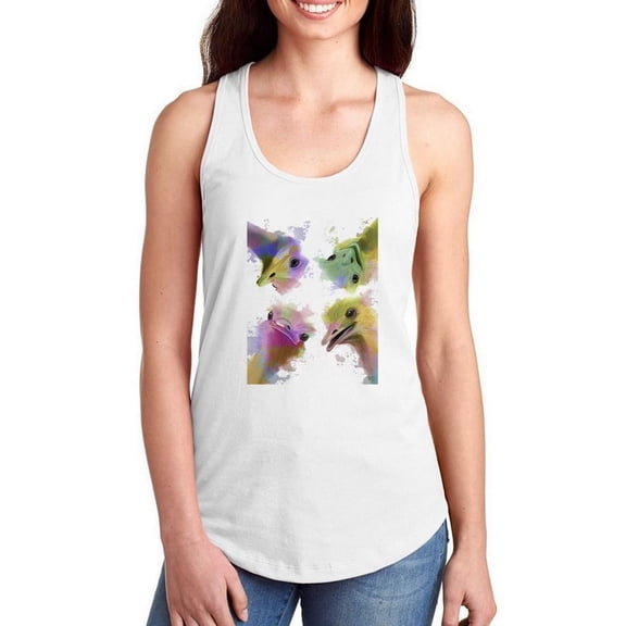 Rainbow Splash Ostriches Racerback Tank Women -Fab Funky Designs, Female XX-Large