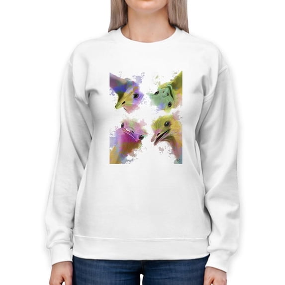 Rainbow Splash Ostriches Sweatshirt Women -Fab Funky Designs, Female Large