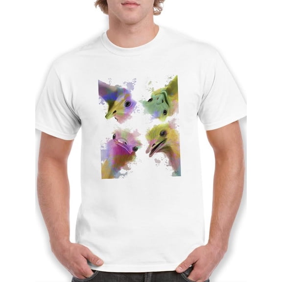Rainbow Splash Ostriches T-Shirt Men -Fab Funky Designs, Male 4X-Large