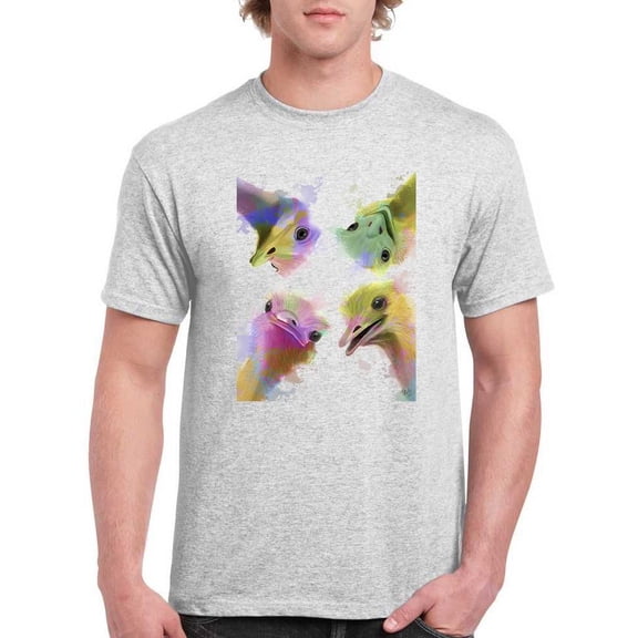 Rainbow Splash Ostriches T-Shirt Men -Fab Funky Designs, Male XX-Large