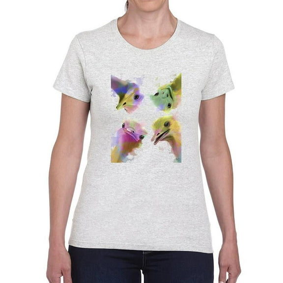 Rainbow Splash Ostriches T-Shirt Women -Fab Funky Designs, Female 3X-Large