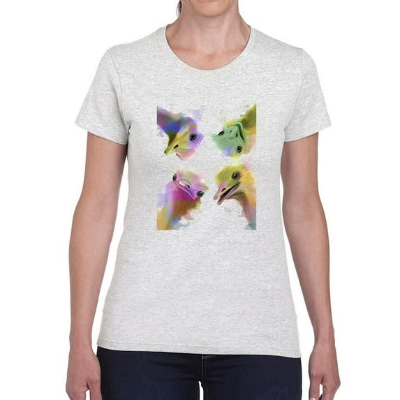 Rainbow Splash Ostriches T-Shirt Women -Fab Funky Designs, Female Large